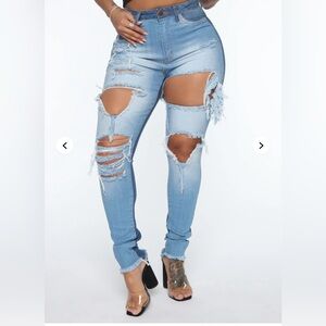 Fashion Nova Ripped Blue Skinny Jeans